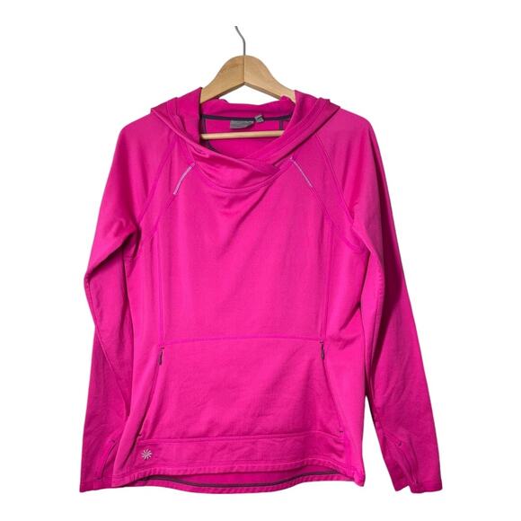 Athleta Neon Pink Plushtec Long Sleeve Pullover Running Hooded Small - Picture 1 of 6